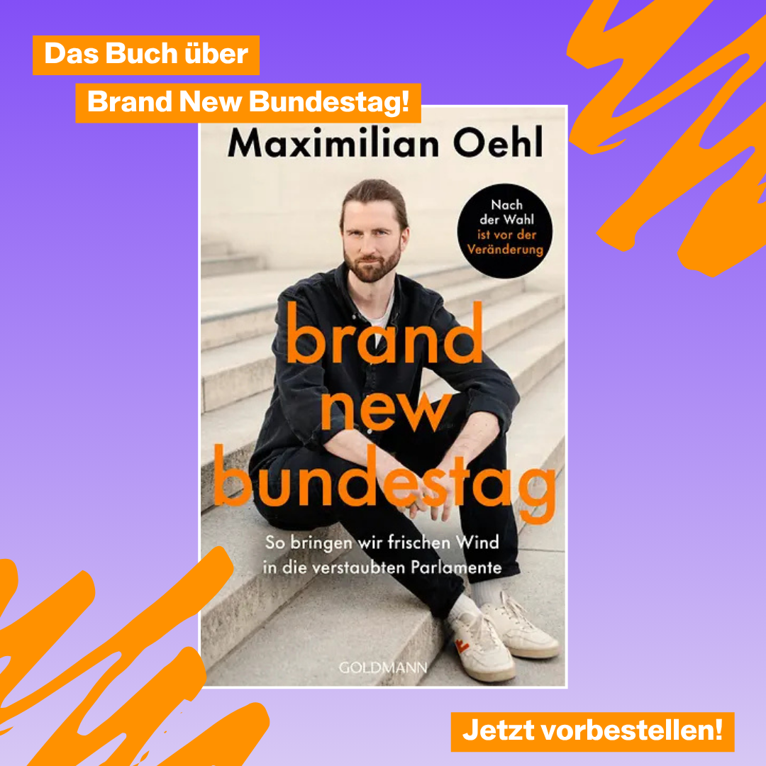 Header mit dem Buchcover des Buches "Brand New Bundestag" von unserem Gründer Maximilian Oehl