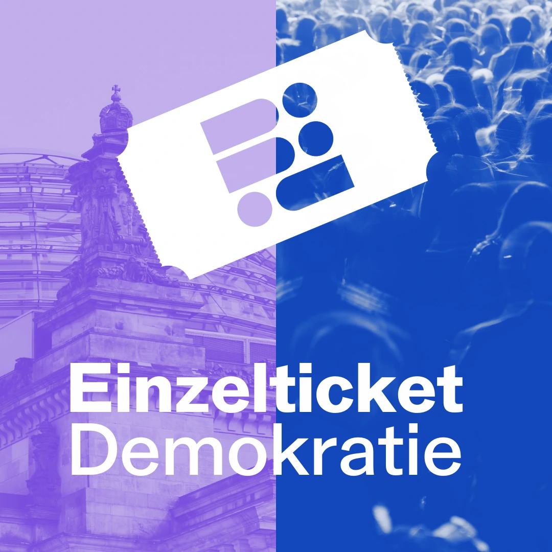Auf dem Bild sieht man den mobile Header für die Kampagne Dauerkarte Demokratie, speziell das Einzelticket.