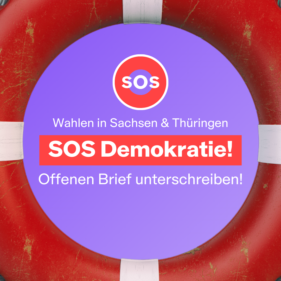 Header für die Kampagne SOS Demokratie zur Wahl in Thüringen & Sachsen