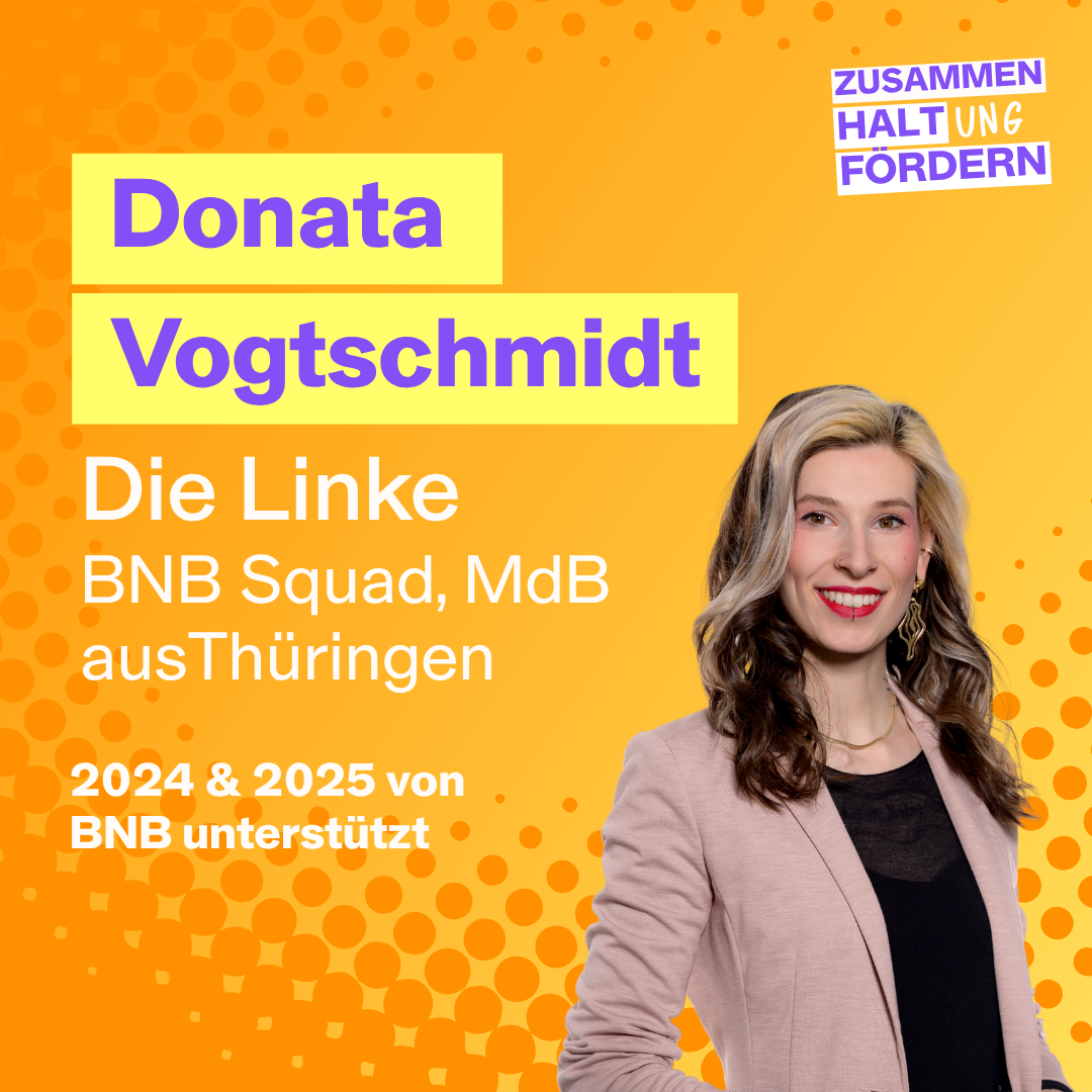 Vorstellung unserer Alumna Donata, die 2025 in den Bundestag eingezogen ist, im Rahmen unserer Crowdfunding Kampagne #ZusammenHaltung fördern!